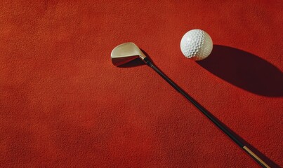 Golf Club and Ball Resting on Red Surface