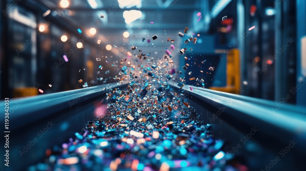 Poster a highresolution image showing small electronic components being separated on a conveyor system illu