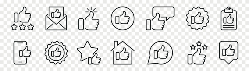 Thumb up and like outline icons set