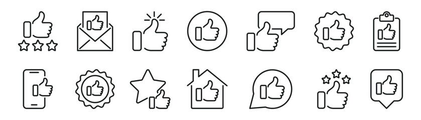 Thumb up and like outline icons set