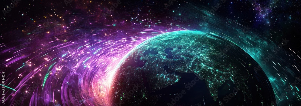 Aufkleber earth in cosmic digital abstract with global network technology and future communication concepts