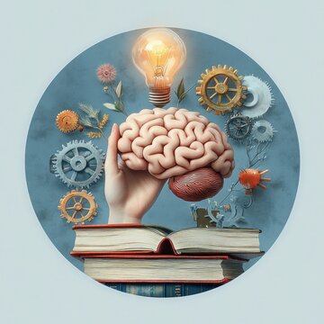 Brain and Ideas in Education for Discoveries and Inventions Art Collage