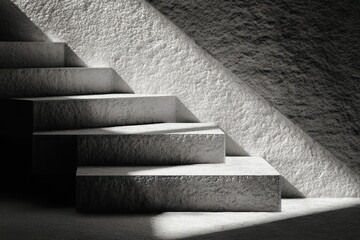 Minimalist Stone Steps with Natural Lighting and Shadows in Monochromatic Architectural Scene