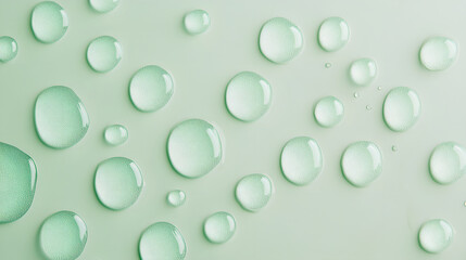 Arrangement of Water Droplets on Pale Green Background
