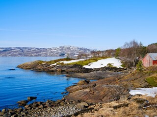 Landscape at Laksfjorden. The Senja island during winter in the north of Norway.