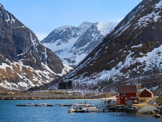Coast at Ersfjord. The Senja island during winter in the north of Norway.