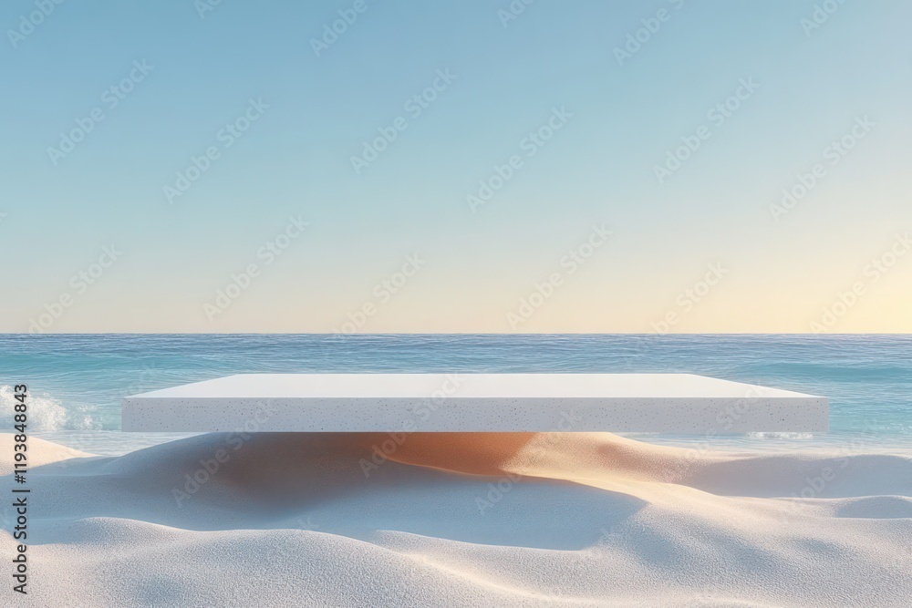 Poster minimalistic beach platform for summer product display background