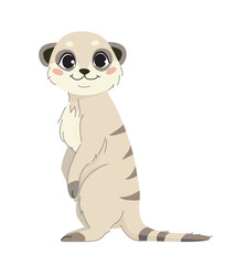 Adorable cartoon meerkat standing upright, drawn in a soft and playful artistic style, isolated on a white background. Concept of animal character design. Vector illustration.