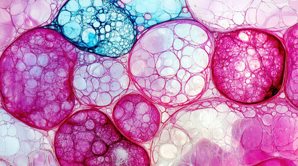 Colorful bubbles in vibrant pink and blue hues