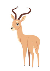 Illustration of a graceful antelope with curved horns, drawn in a clean and colorful style on a white background. Concept of wildlife and nature. Vector illustration