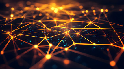Abstract Network Connection with Glowing Nodes and Lines
