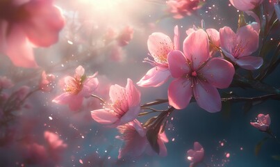 Soft pink light shines through delicate flower petals, petals, flower