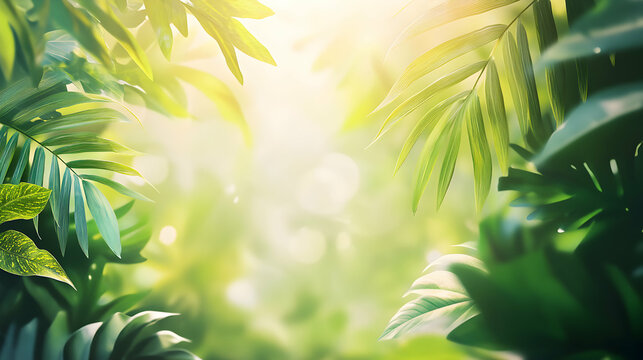 Lush Green Tropical Leaves with Soft Light in Nature Background