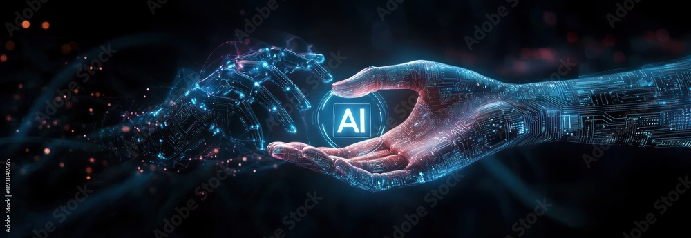 Poster ai banking network human and robot connection in financial technology innovation for investment curr
