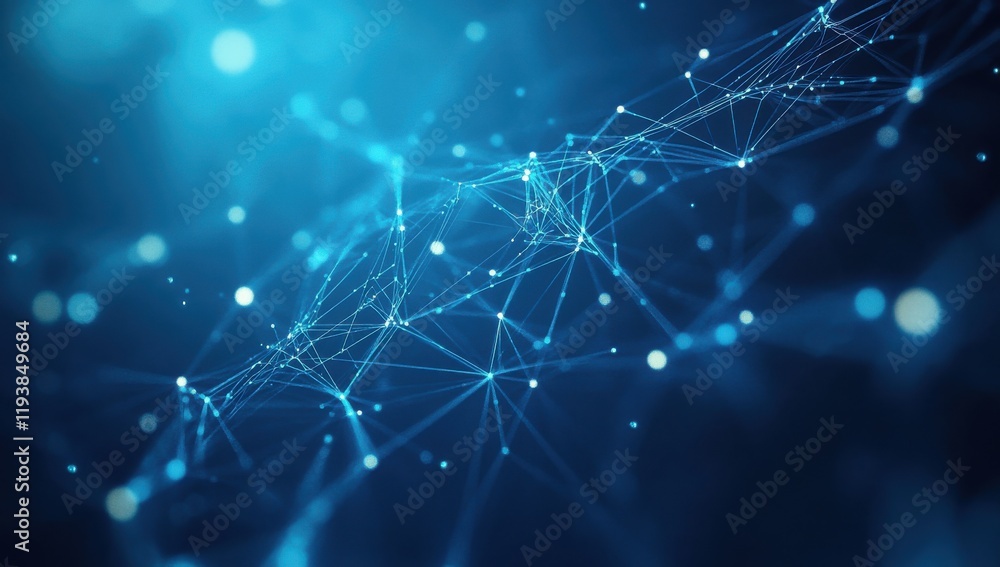 Poster abstract digital network background with glowing connecting lines and dots in blue color palettes, p