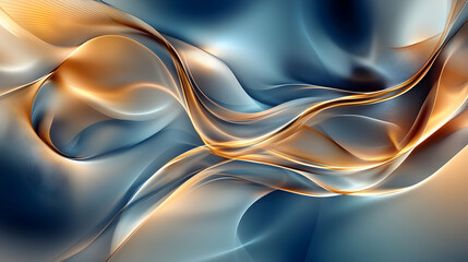 Abstract Curves in Blue and Gold Tones with Flowing Motion