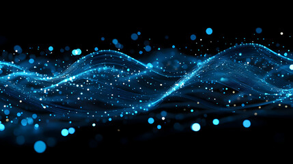 Abstract Blue Wave Light with Particles in Dark Background