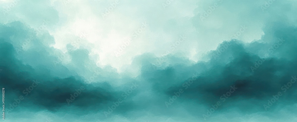 Poster tranquil abstract watercolor painting in soft aqua tones with gradient effect and diffused lighting