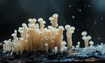 Mushroom mycelium breaks through the surface of the forest floor, mushrooms, natural, woodland