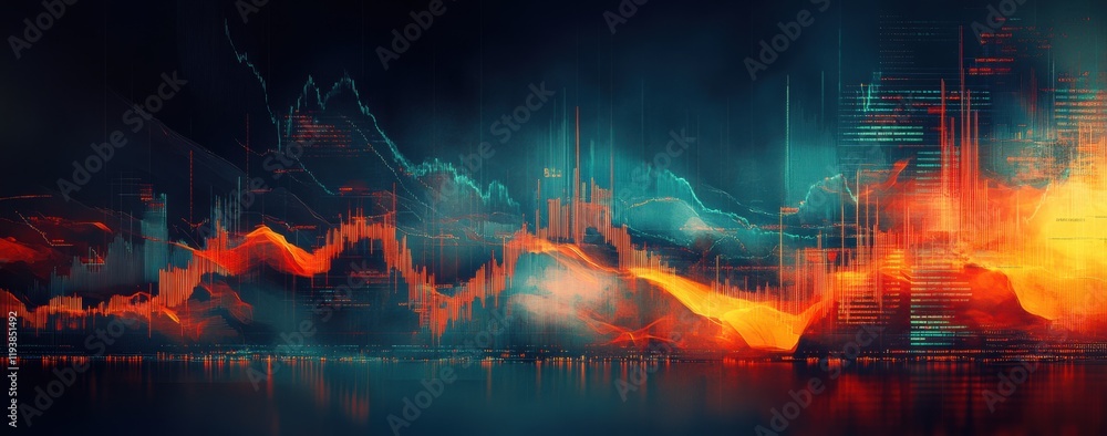Poster abstract financial chart visualization with dynamic color blend and digital elements representing ma