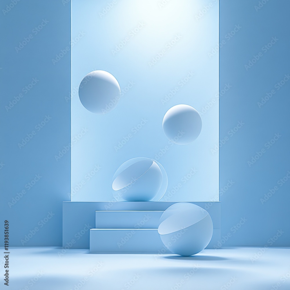 Poster minimalist abstract podium for product display in calm atmosphere with soft lighting