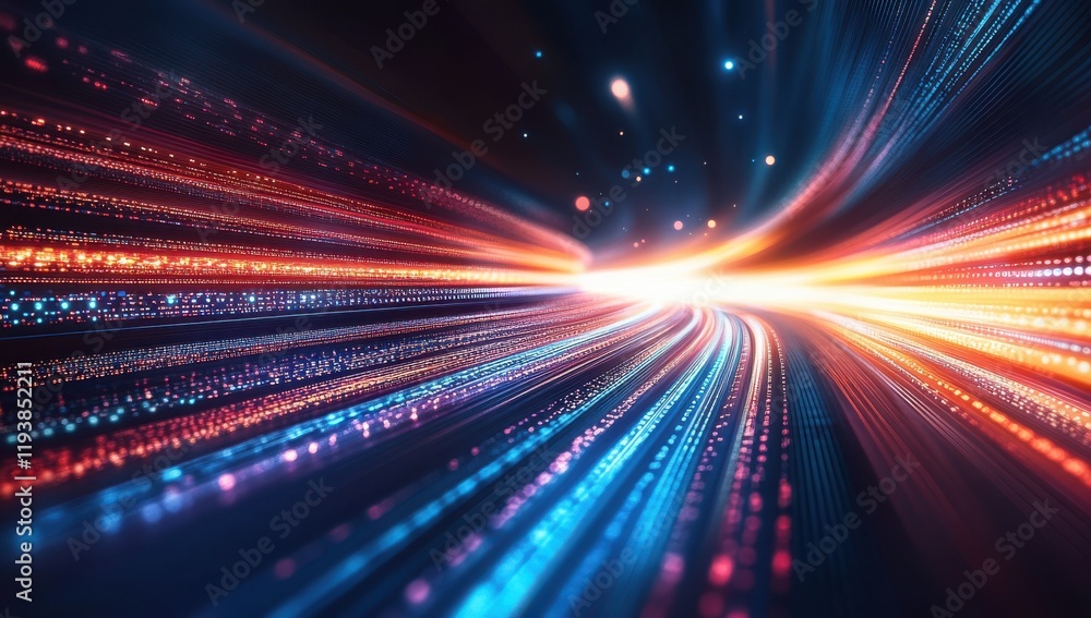 Aufkleber abstract futuristic background with luminous lines and bright particles creating a vibrant motion ef