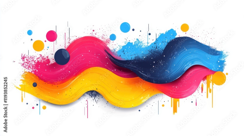 Poster vibrant abstract waves of colorful paint swirls and splashes on a white background perfect for moder