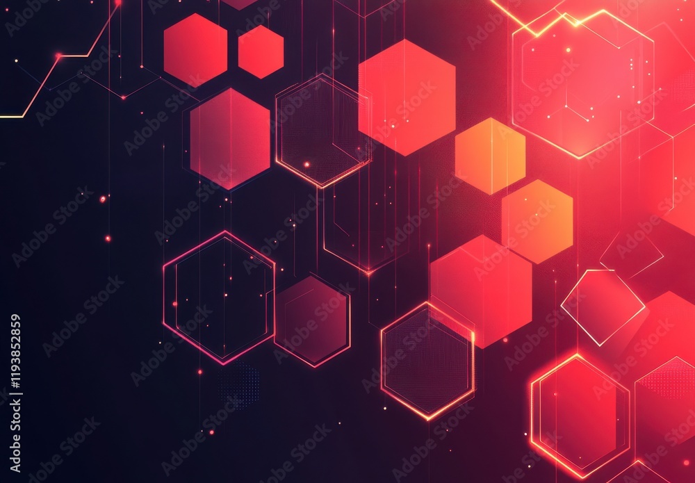 Poster abstract geometric background with glowing hexagons and dynamic lines, suitable for technology, digi