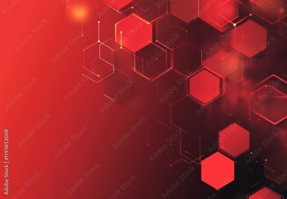 Poster Abstract geometric background with red hexagons and lines, creating a modern and visually striking design for technology or artistic themes