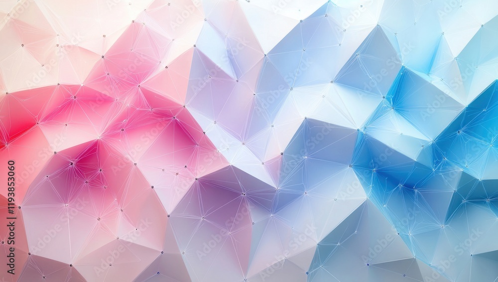 Poster abstract geometric background with soft pink and blue tones featuring triangular shapes and a 3d eff