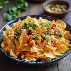 Deliciously spicy nachos kitchen food photography cozy home top-down view flavorful delight