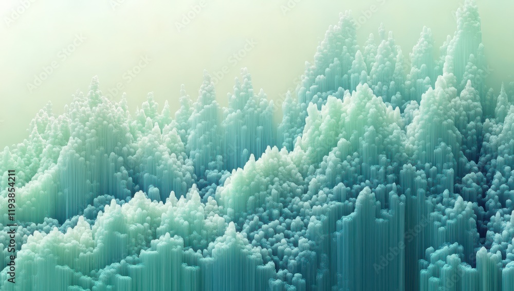 Poster Abstract Landscape of Textured Peaks and Soft Colors in Smooth Gradients Representing Natural Forms and Organic Shapes in a Surreal Environment