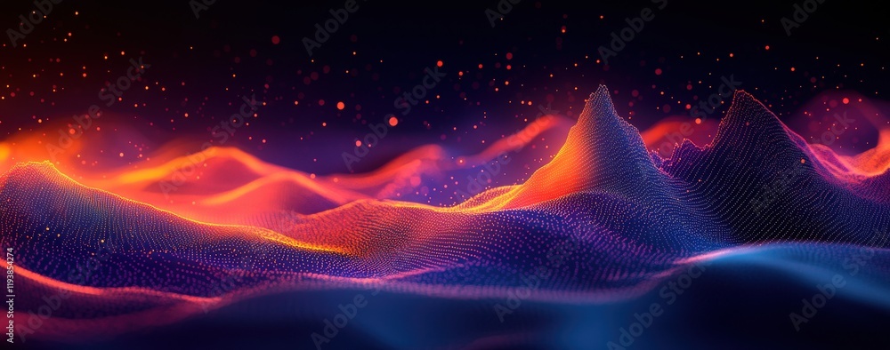 Poster abstract landscape with colorful waves and dynamic textures representing digital art, 3d visualizati