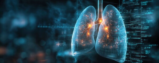 Futuristic Transparent Human Lung with Glowing Core in Cyberpunk Style Radiology and Medical Technology