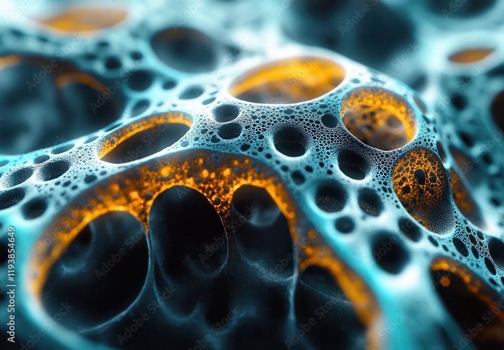 Poster abstract macro image of colorful bubble structures illuminated by light, showcasing intricate patter