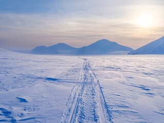 Glacier Philippbreen in Sassen-Buensow Land National Park. Winter landscape on the island...