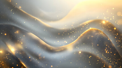 Soft Silk Fabric with Glittering Gold Particles and Gentle Waves