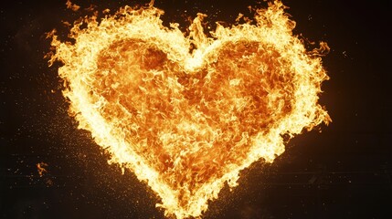 Abstract art of a fiery heart close-up view of passion and love in vibrant colors