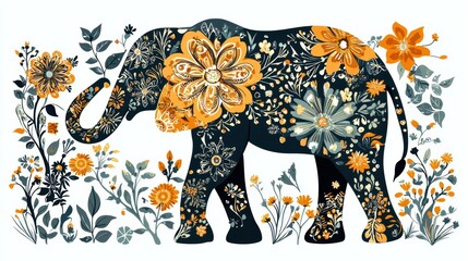 Fototapeta premium Floral elephant illustration artistic creation colorful environment nature-inspired design