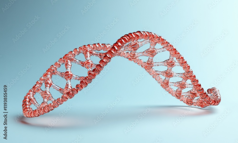 Poster abstract representation of a dna helix structure in red and clear color against a soft blue backgrou