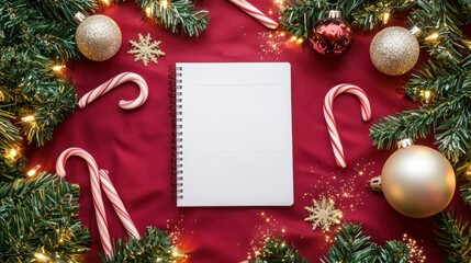 Festive holiday preparation cozy home blank notepad christmas decor top-down view planning ideas