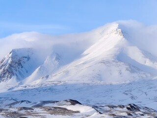 Winter landscape in Horbyedalen in Billefjorden on the island Spitsbergen in the Svalbard...
