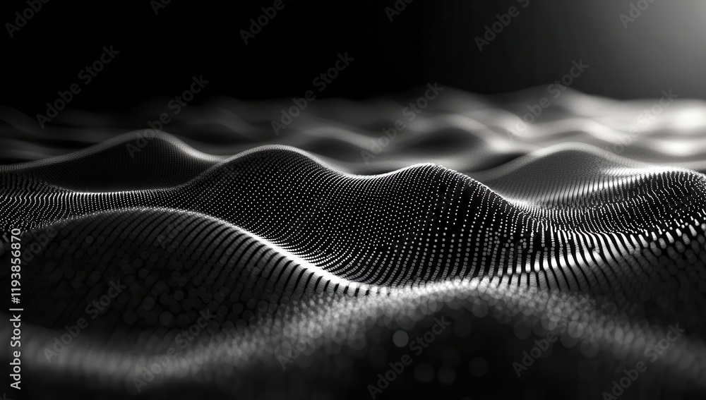 Poster abstract black and white waves of light with textured surface creating a dynamic flow in dark space,