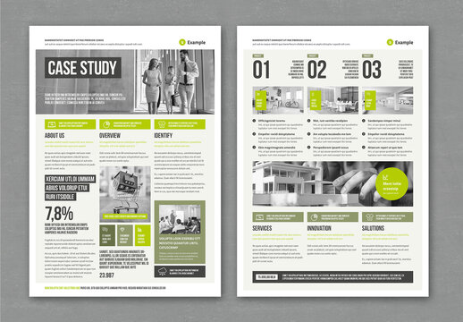 Case Study Template A4 and US Letter in Black and White with Lime Green Accents