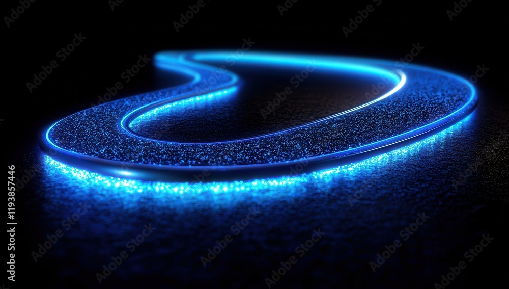 Poster abstract blue light trail on dark background with glowing particles for use in creative designs and 