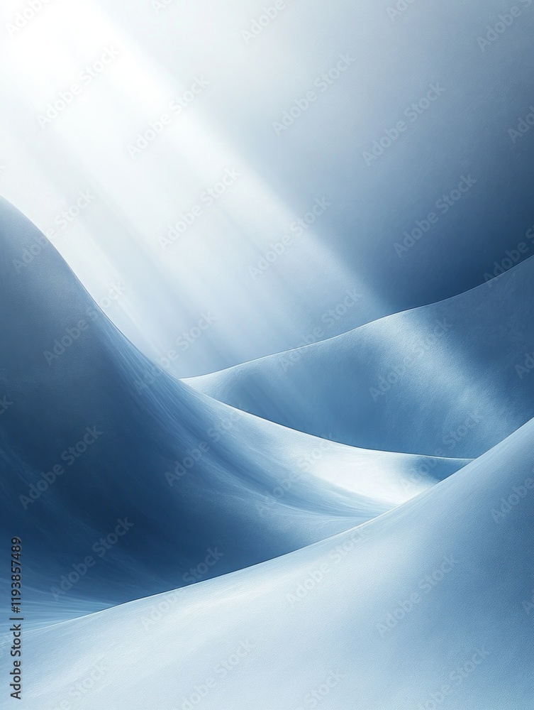 Poster minimalist abstract composition with soft blue tones and gentle rays of light for product presentati