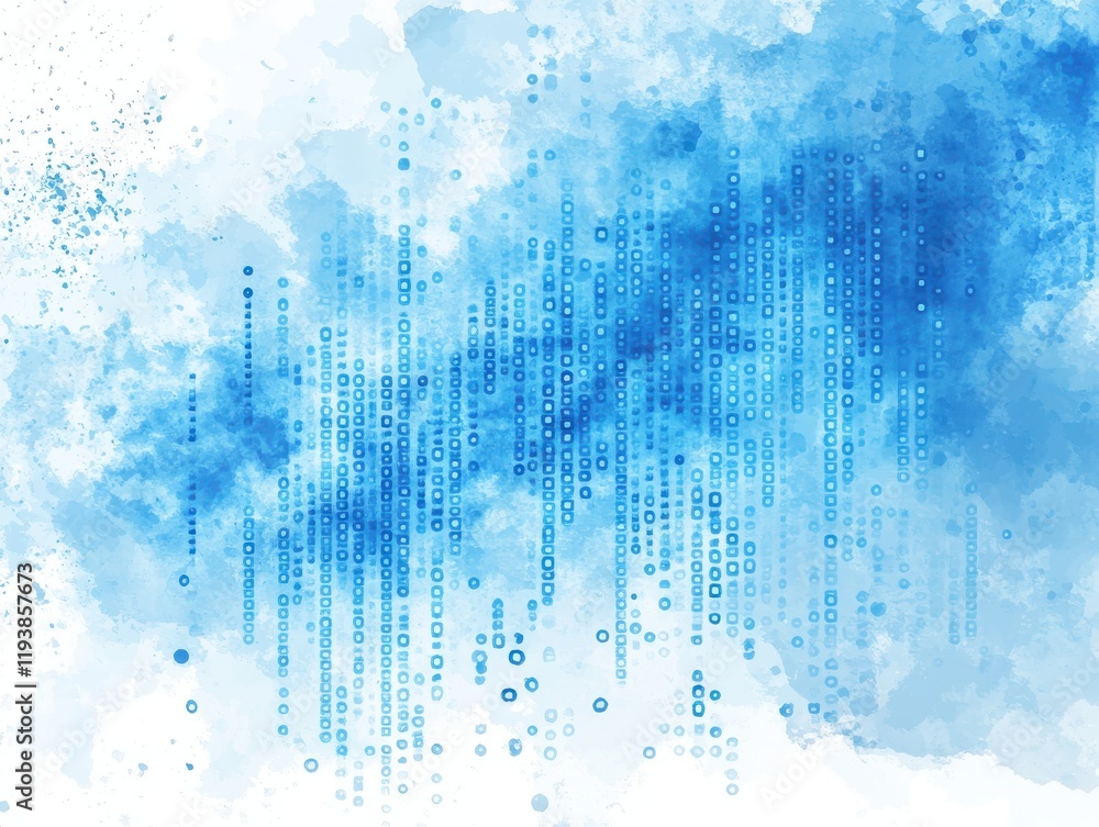 Poster abstract blue watercolor background featuring digital elements and binary patterns for technology, a