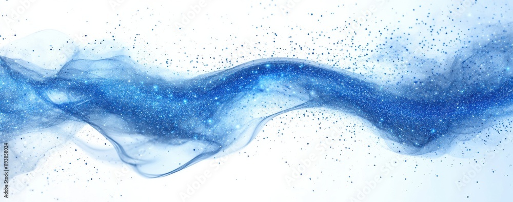 Poster abstract blue wave with glittering particles and soft smoke effect on a white background for creativ
