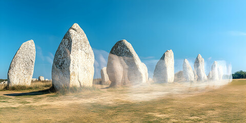 Ancient Megalithic Stones Stand Tall Under a Clear Sky, Whispering Tales of Time and History, in a Serene Landscape