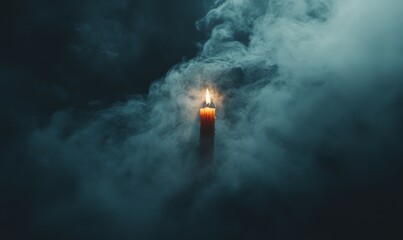Smoke wafts up from a lone candle as the flame is extinguished on a dark background, smoke, celebration, cloudy air